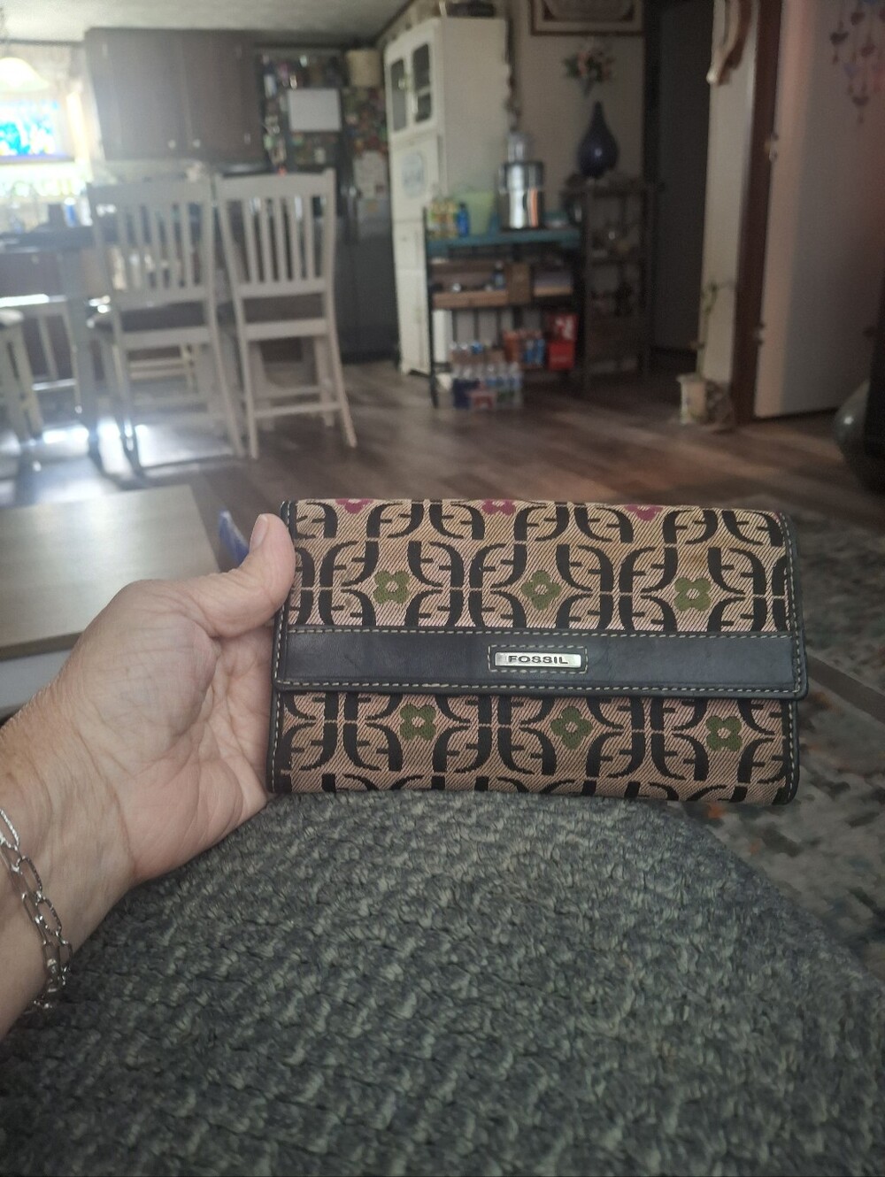 Fossil Patterned Trifold Wallet in Pink and Black